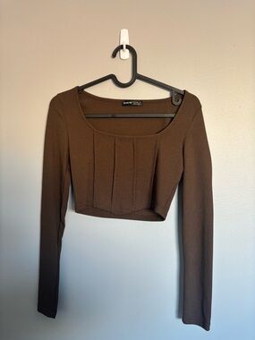 SHEIN Brown Long Sleeve Corset Crop